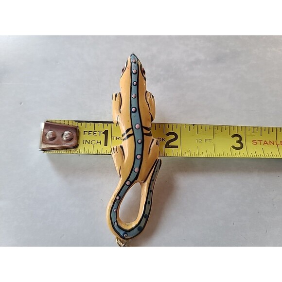 Painted Wooden Dangling Salamander Earrings Vintage Costume Jewelry NOS - Picture 10 of 10